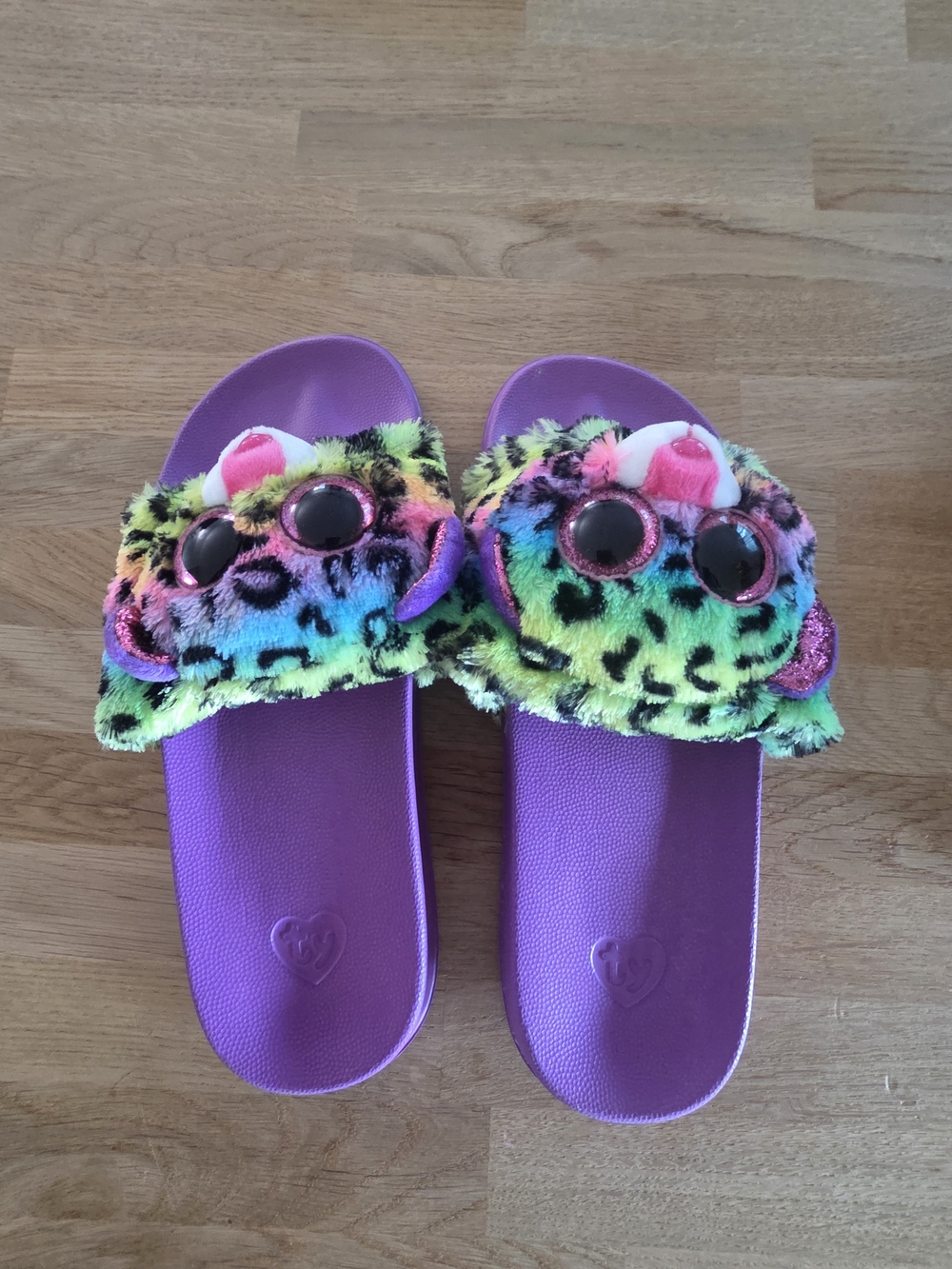 Ty Rainbow Leopard Plush Purple Slide Sandals Sz 5-7 Large NWOT